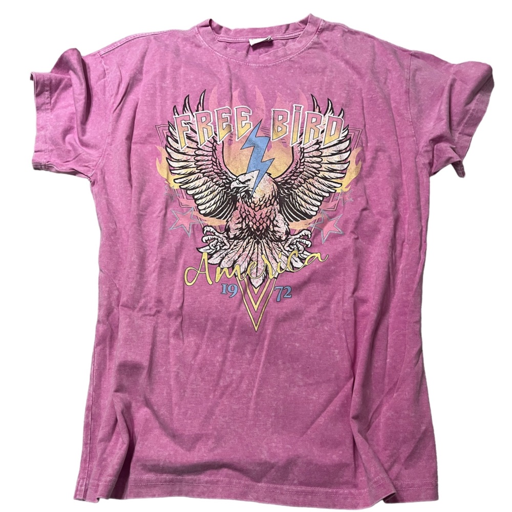 Pink Free Bird Graphic T Shirt